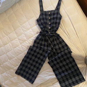 American Eagle Plaid Sleeveless Wide Leg Cropped Jumpsuit, size small